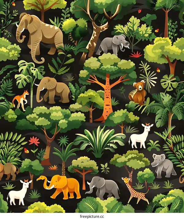 Jungle Animal Pattern Seamless Background