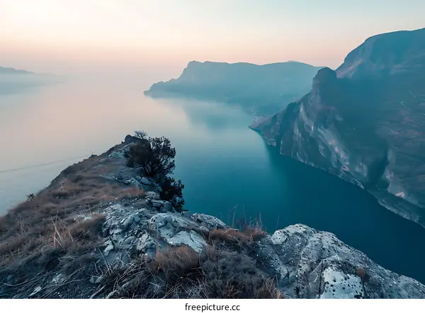 Mountain View Overlooking the Blue Water of a Lake