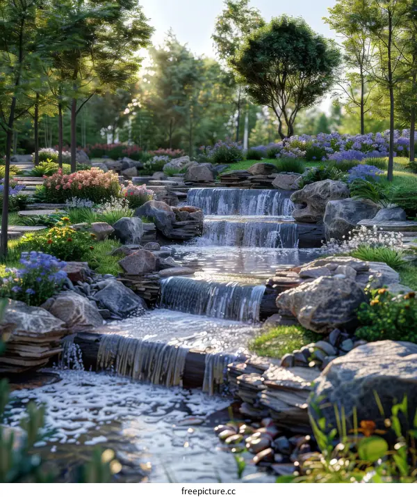Peaceful Waterfall Garden Landscape Design