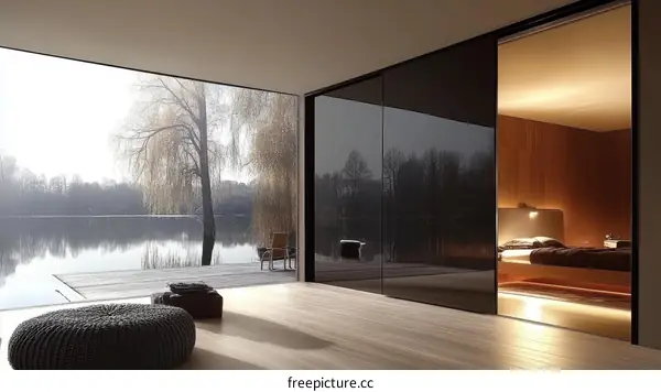 Modern Sliding Door Interior Design with Lake View