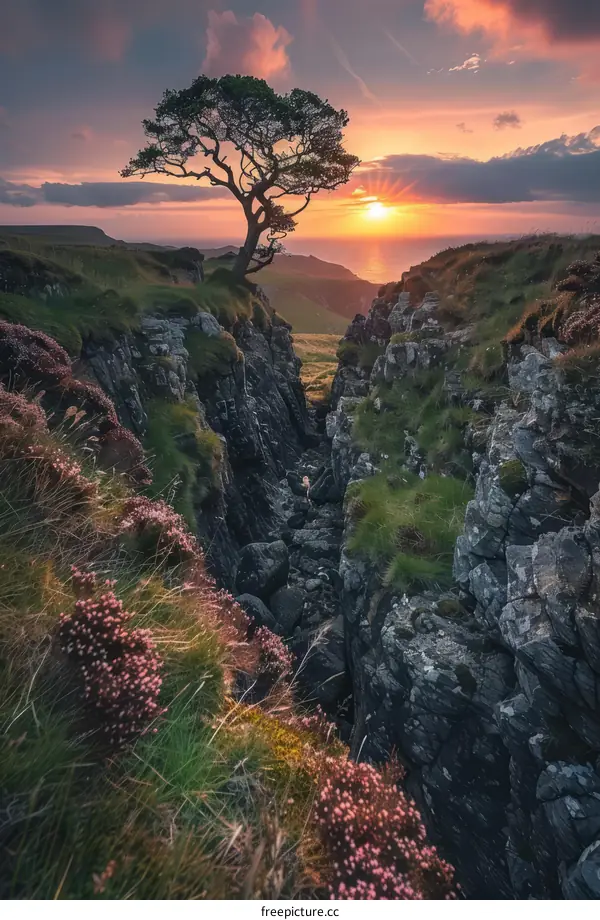 Sunset over the rugged cliffs of the Irish coast