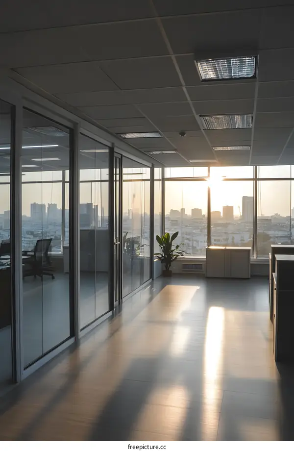 Modern Office Space with Glass Walls and City View