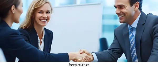 Business People Shaking Hands and Smiling