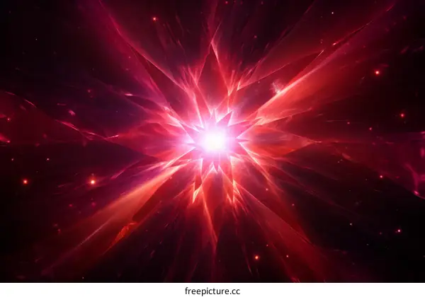 Red and purple abstract fractal flower with glowing light in the center
