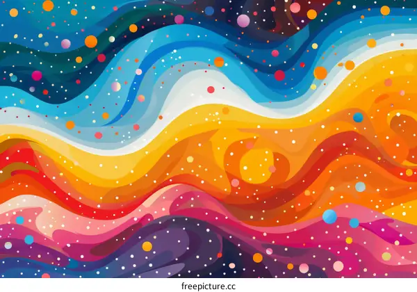 Colorful abstract painting with waves and circles