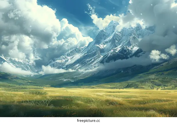 Majestic mountain range landscape with clouds