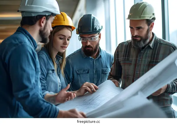 Construction Workers Looking at Blueprint