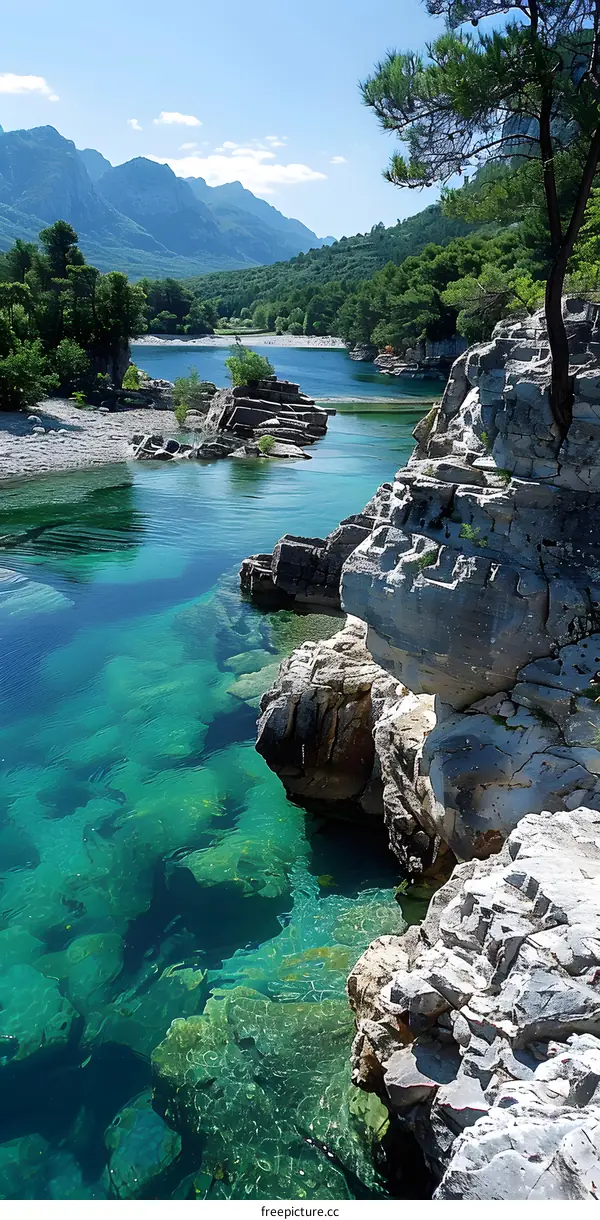 Turquoise River Flowing through a Mountain Landscape