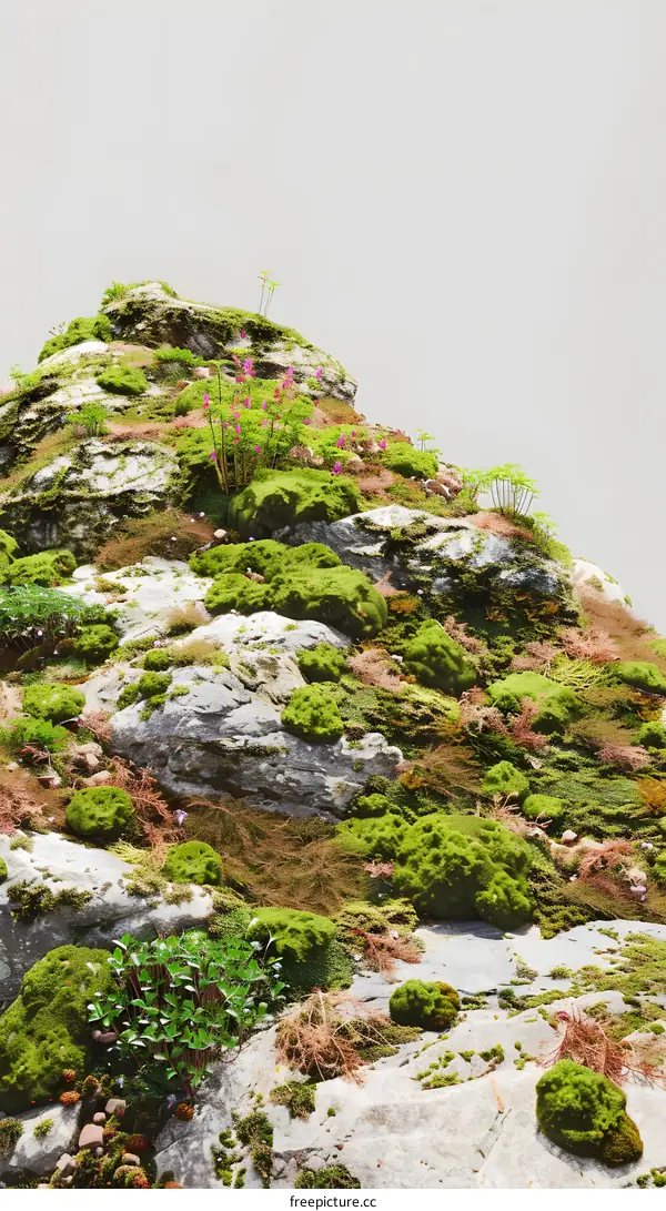 Green Moss and Rocks in a Natural Environment