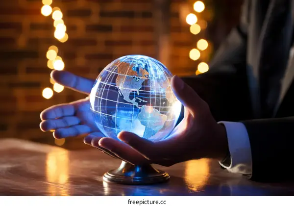 Businessman holding a glowing globe in his hands