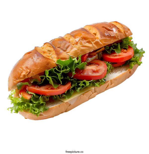 [Transparent Background PNG]Delicious baguette sandwich with fresh vegetables