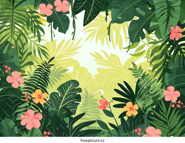 Tropical Leaves and Flowers Frame Illustration