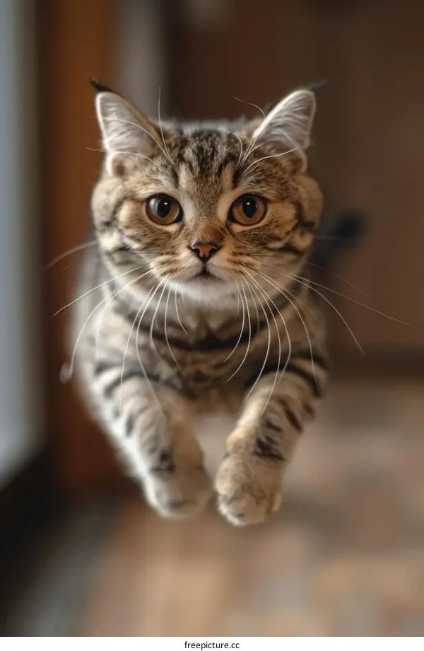 Playful Tabby Cat Running Towards the Camera