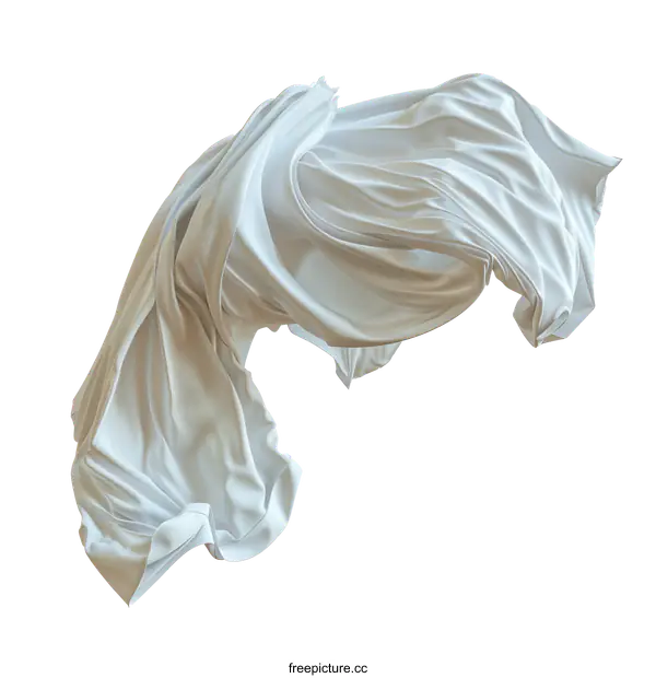 [Transparent Background PNG]White Fabric Draped in the Wind on White Background
