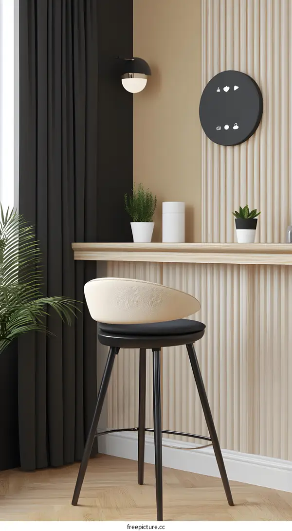Modern Minimalist Interior Design with Black and White Bar Stool