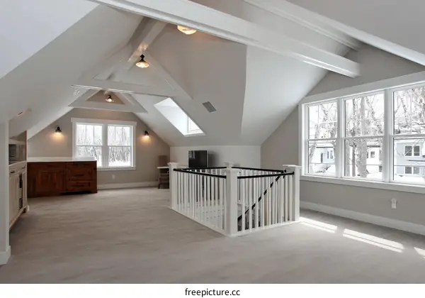 Modern Attic Room with Large Windows