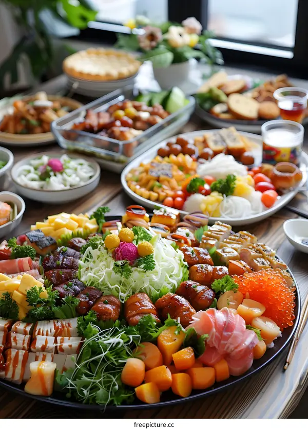 Japanese Food Platter with Various Dishes