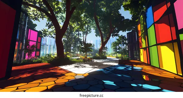 Colorful Glass Panels In A Modern Park