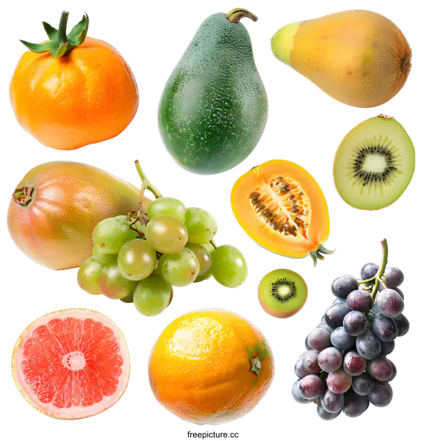 [Transparent Background PNG]Fresh Fruit Assortment on White Background
