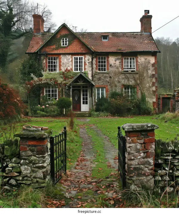 A charming English country cottage surrounded by a lush garden