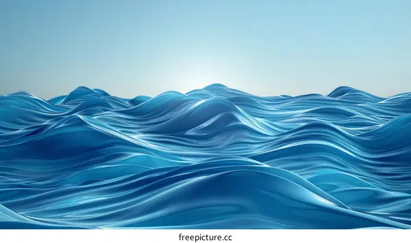 Blue ocean waves with a bright horizon