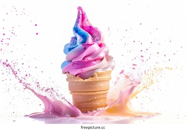 Colorful ice cream cone with rainbow sprinkles