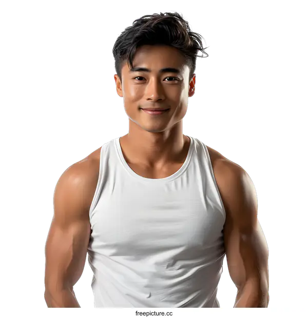[Transparent Background PNG]Portrait of a Fit Young Man in a White Tank Top