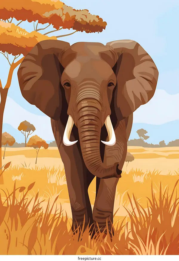 African Elephant in Savanna Landscape