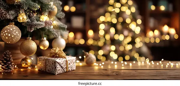 Christmas Festive Scene with Gift and Decor