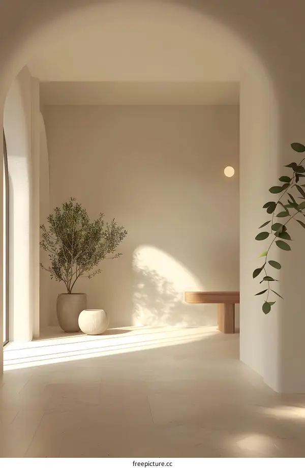 Minimalist Interior Design with Archway and Sunlight