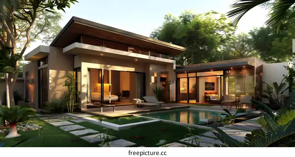 Tropical Modern Villa with Swimming Pool and Patio