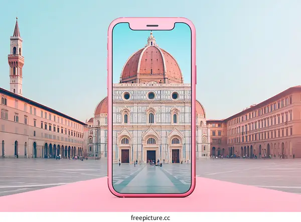Pink Smartphone Displaying Florence Cathedral