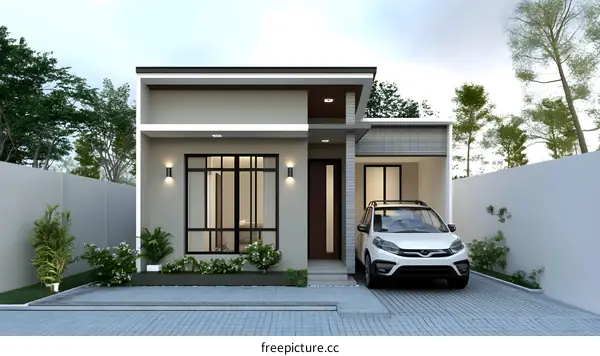 Modern Minimalist House with Car in Front