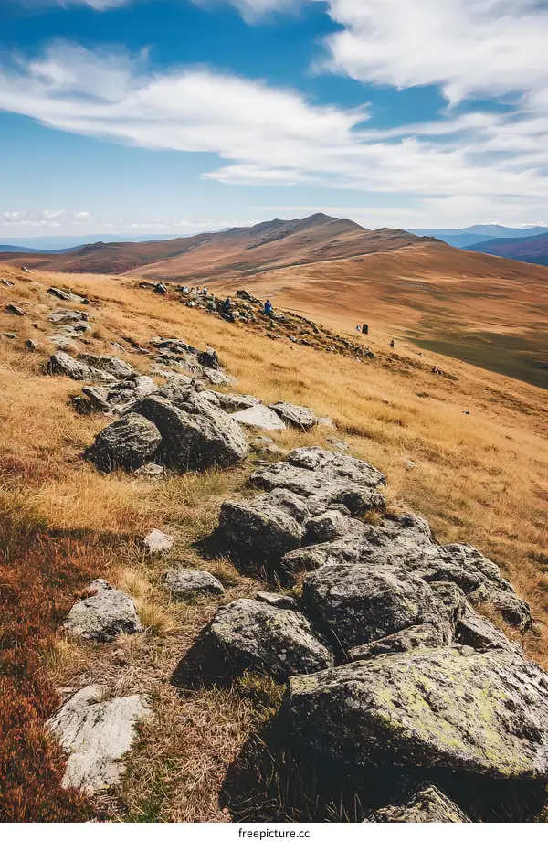 Hiking Trail in the Mountain with Rocks and People