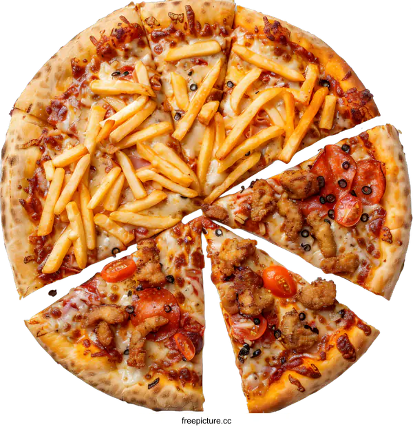 [Transparent Background PNG]Delicious Pizza with French Fries on a White Background
