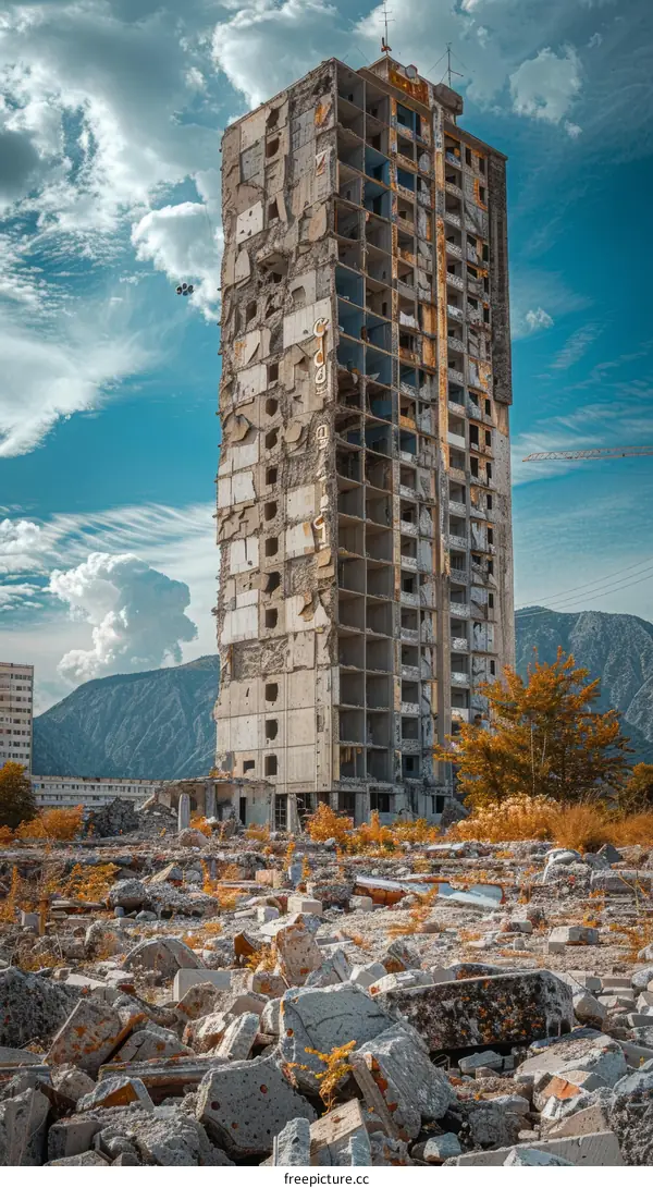Ruins of a residential building in the former Yugoslavia