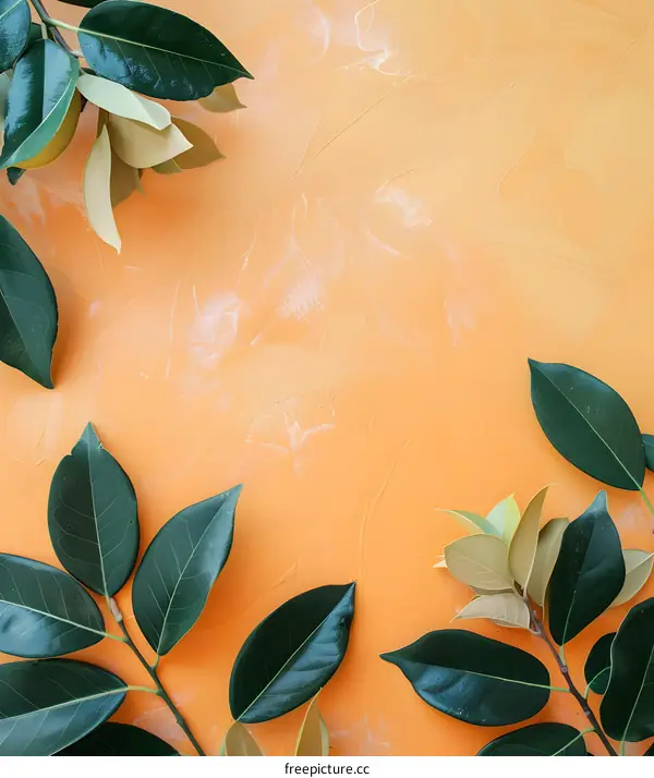 Green Leaves on Orange Background