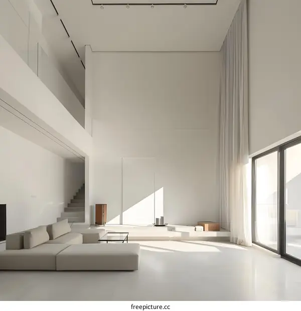 Minimalist Modern Living Room Interior Design With White Walls And Natural Light