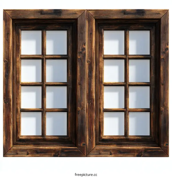 Antique Wooden Double-Hung Windows with Divided Lights