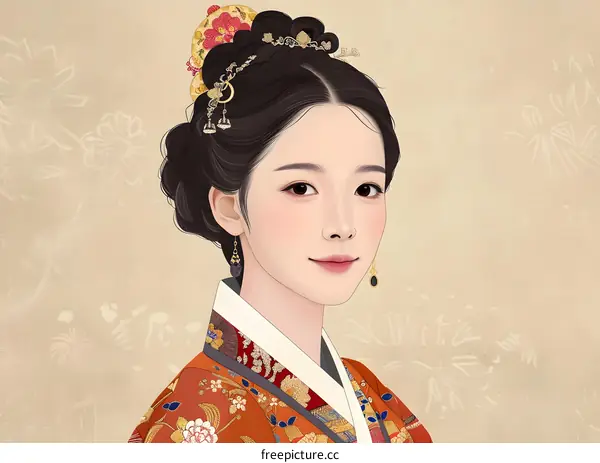 Portrait of a young Korean woman in traditional dress