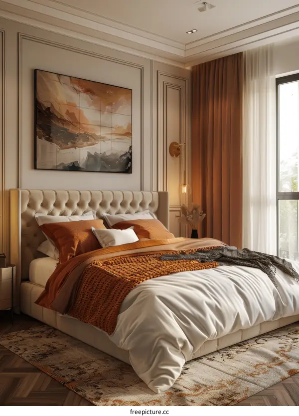 Bedroom Interior Design with Bay Windows and Modern Minimalist Style