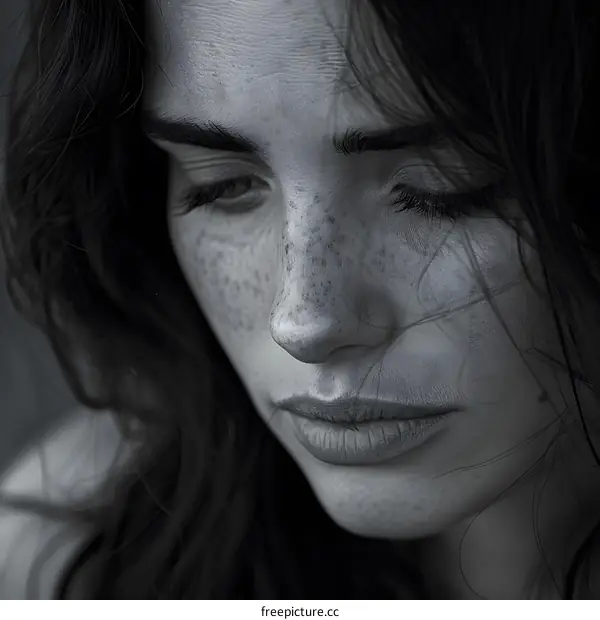 Portrait of a young woman with freckles