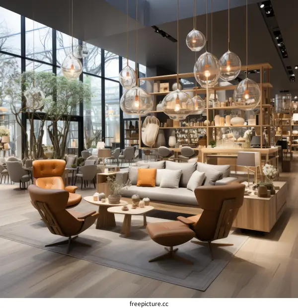 A modern living room with a large sofa, two armchairs, and a coffee table