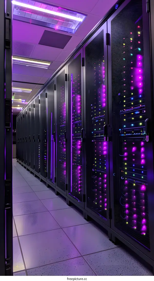 Server room with purple lighting