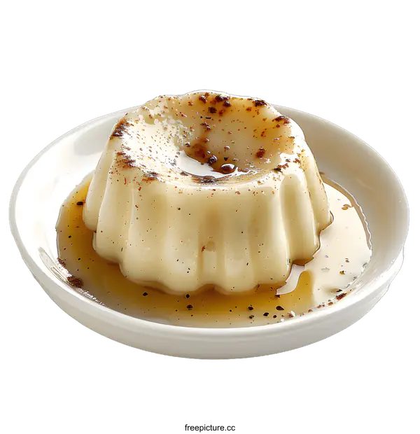 [Transparent Background PNG]A delicious vanilla custard pudding with caramel sauce
