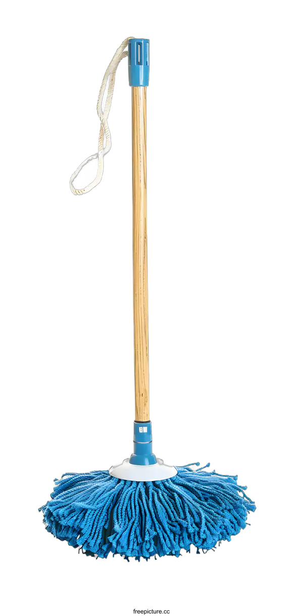 [Transparent Background PNG]Blue Cleaning Mop with Wooden Handle