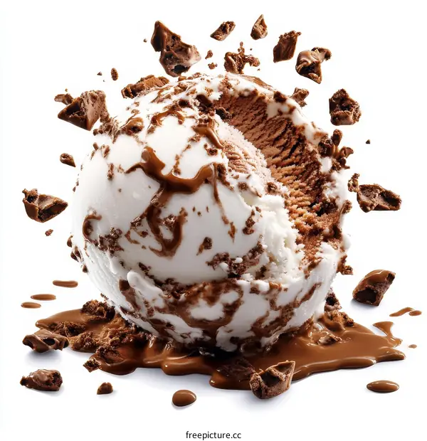 Delicious Chocolate Ice Cream Scoop with Melted Chocolate