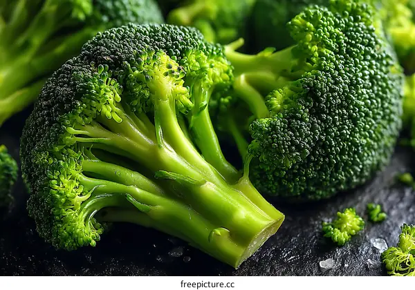 Fresh Broccoli Close-up on Dark Background