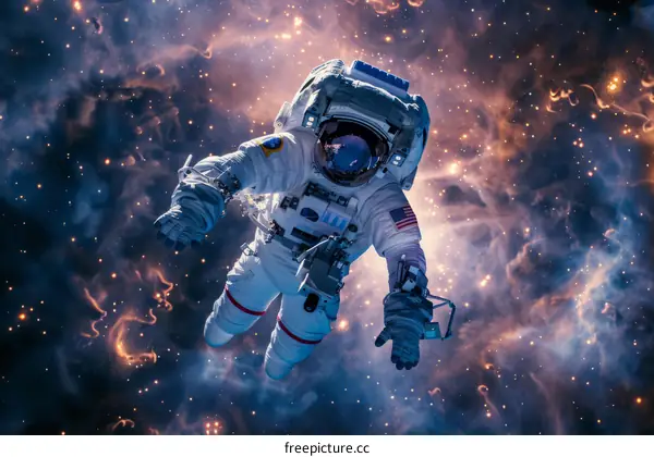 Astronaut in Space with Colorful Nebula