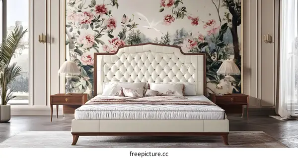 Elegant White Upholstered Bed in Modern Bedroom Interior Design